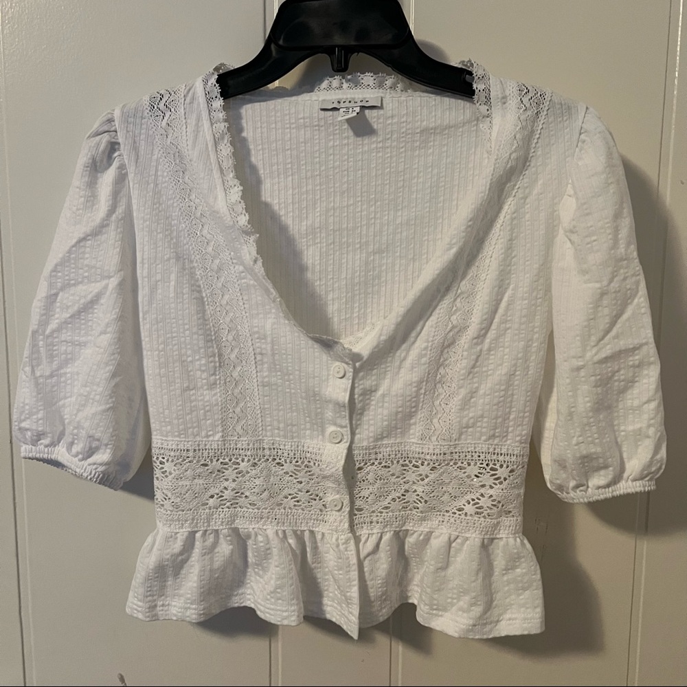 Topshop cropped button up lacy top